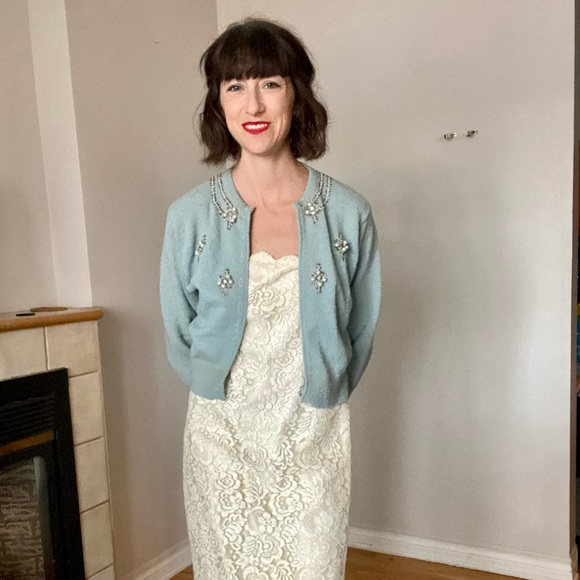 Vintage Beaded Pearl Cardigan - 1940s - Picture 3 of 15